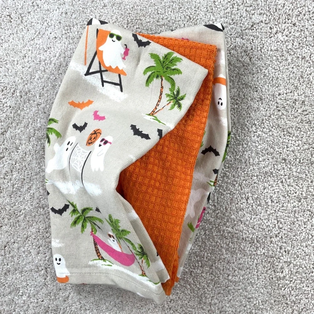 Casaba Home Halloween Tropical Ghost Kitchen Towel Set 3pk Beach Summerween New